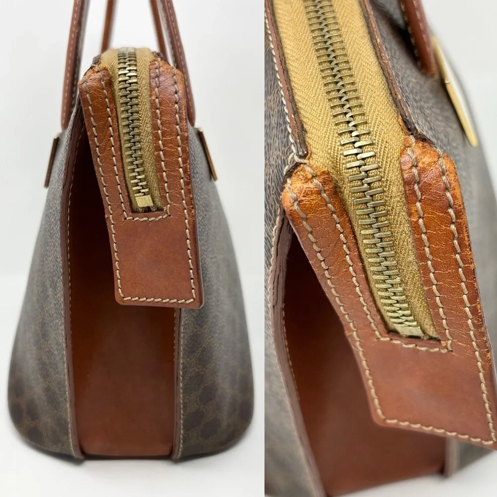 Vintage Céline Macadam Triomphe Monogram Tote Bag Brown Tan Leather 1990s - Picture 13 of 16